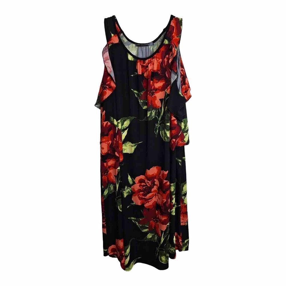 Chris & Carol Plus Womens Size 3X Cold Shoulder Tunic Dress Black Floral‎ Knit - Picture 3 of 15